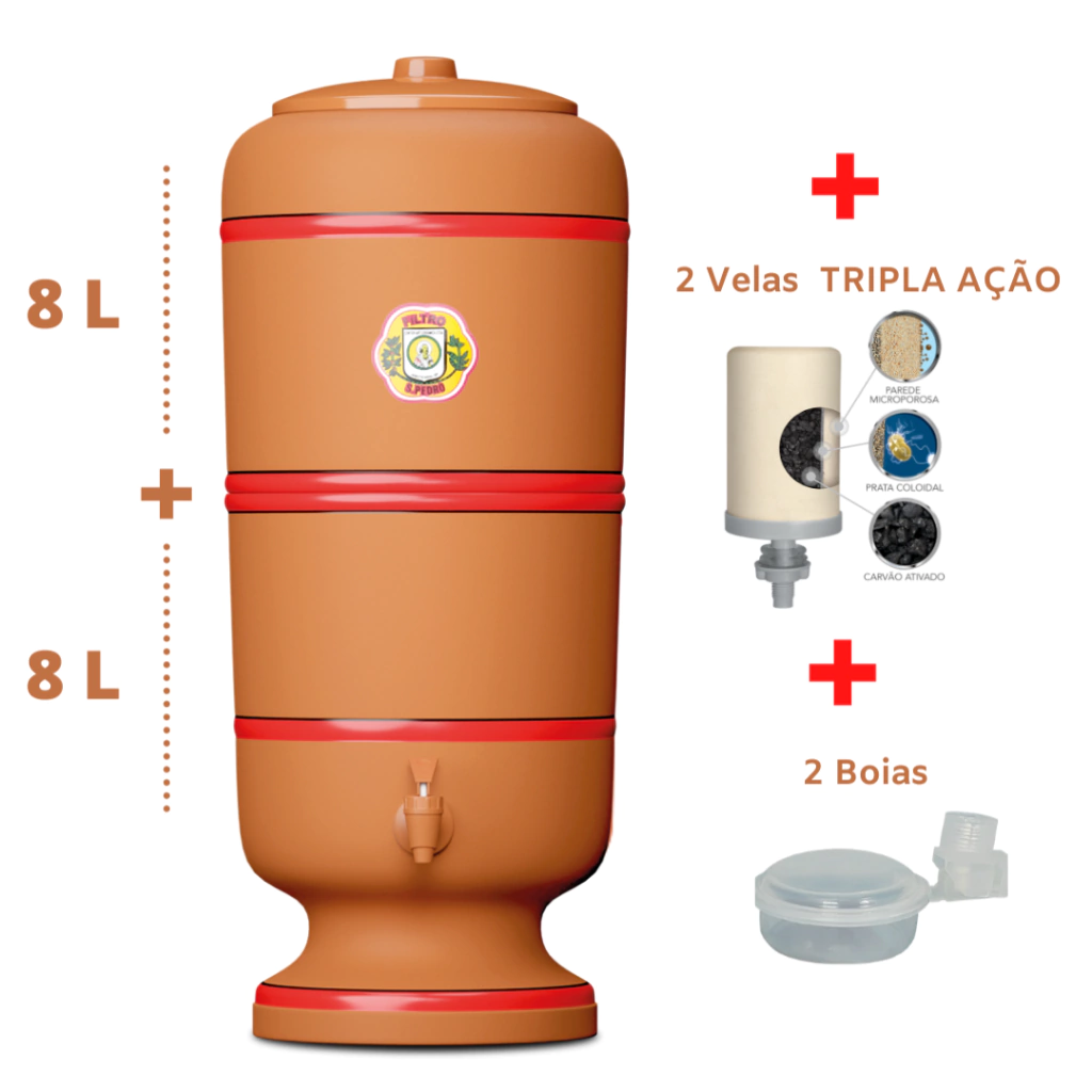 Filtro de Barro São Pedro - 8 litros + 2 velas Tripla Ação